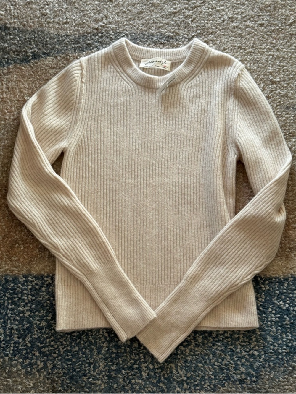 NEW Free People Ever After Rib Sweater in Almond Milk Heather - Picture 6 of 8